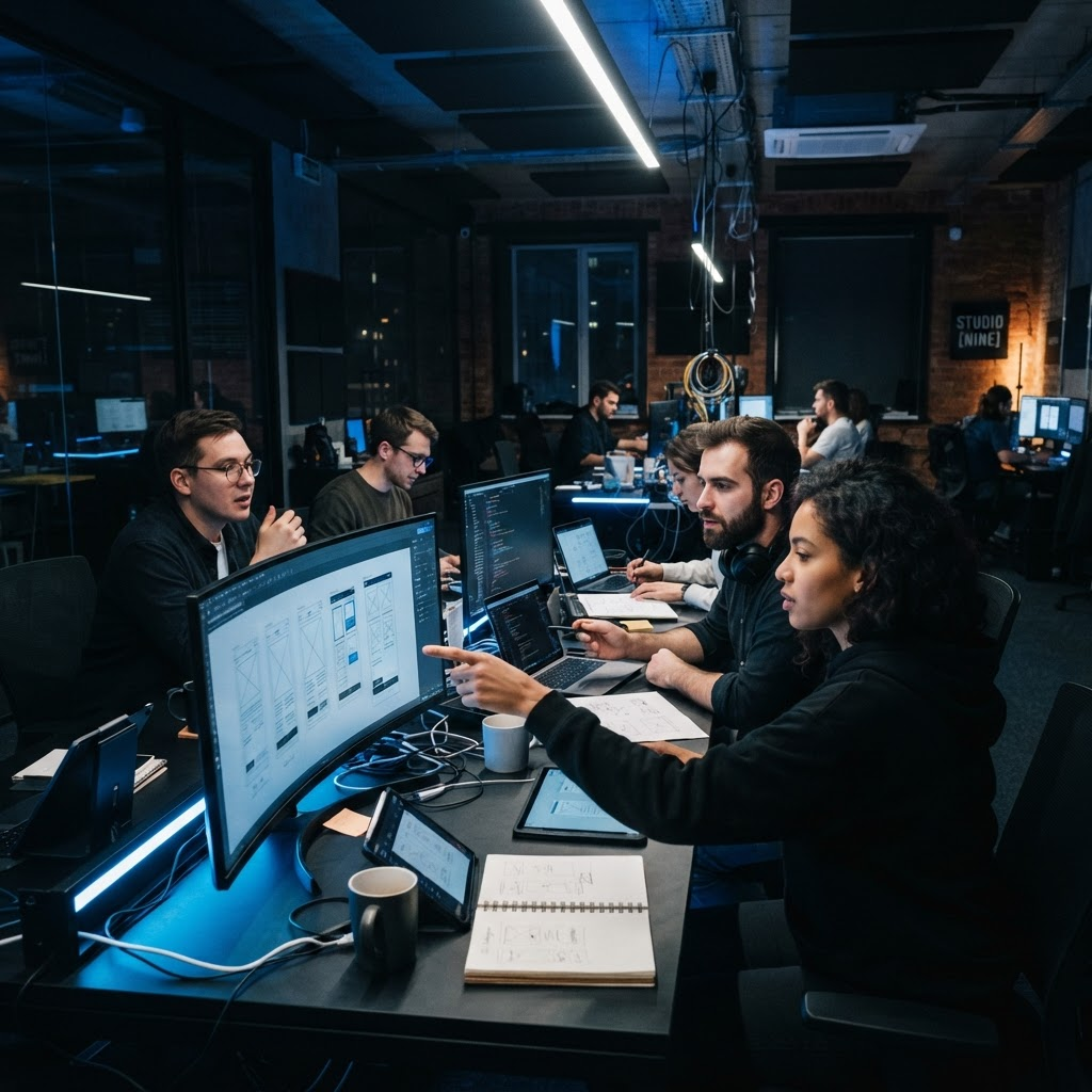 The Byte Nexis team collaborating in the studio